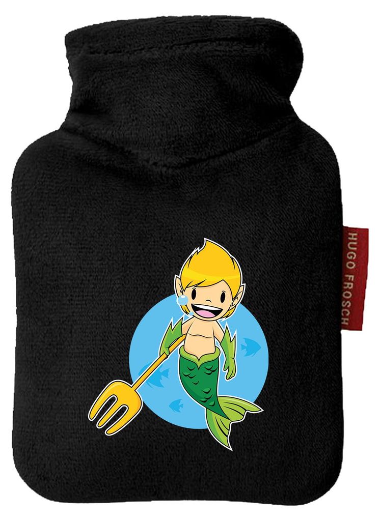 Huuraa Mini-Wärmflasche Wassermann Fabelwesen 0,2 Liter Black Mini Veloursbezug Taschenwärmer Geschenkidee