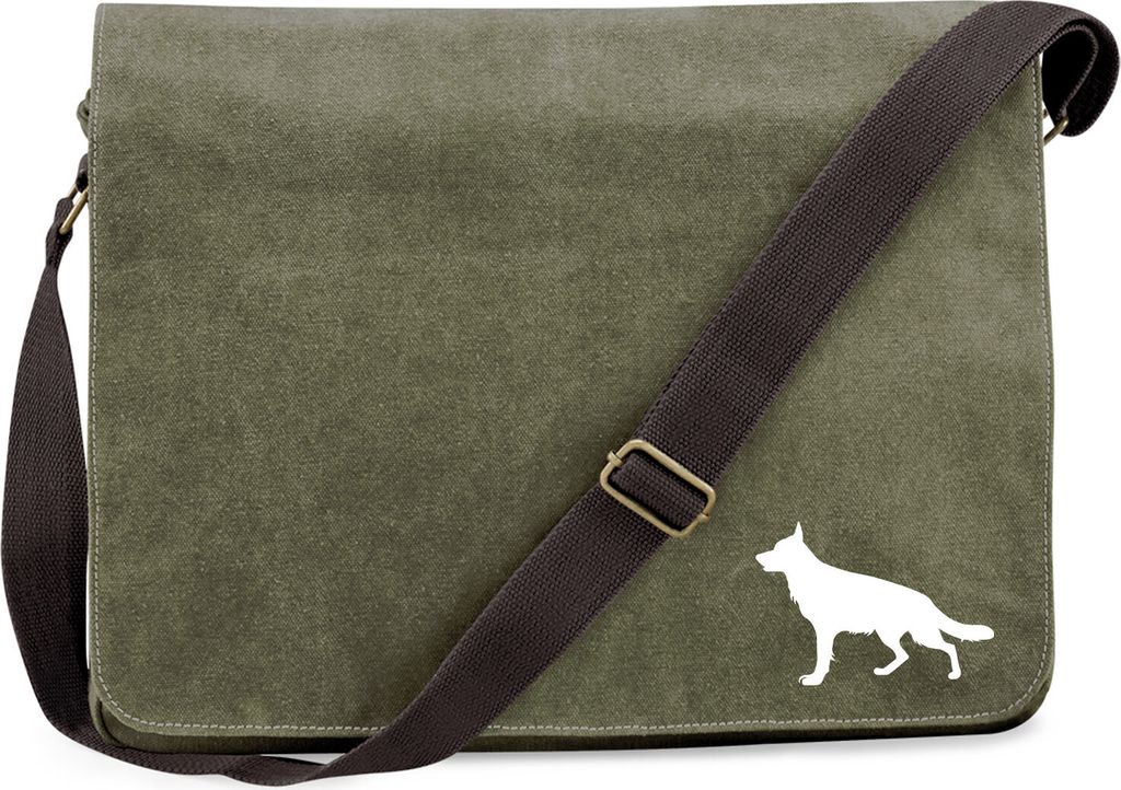 Huuraa Umhängetasche Deutscher Schäferhund Silhouette 14 Liter Military Green Canvas Laptoptasche Geschenkidee