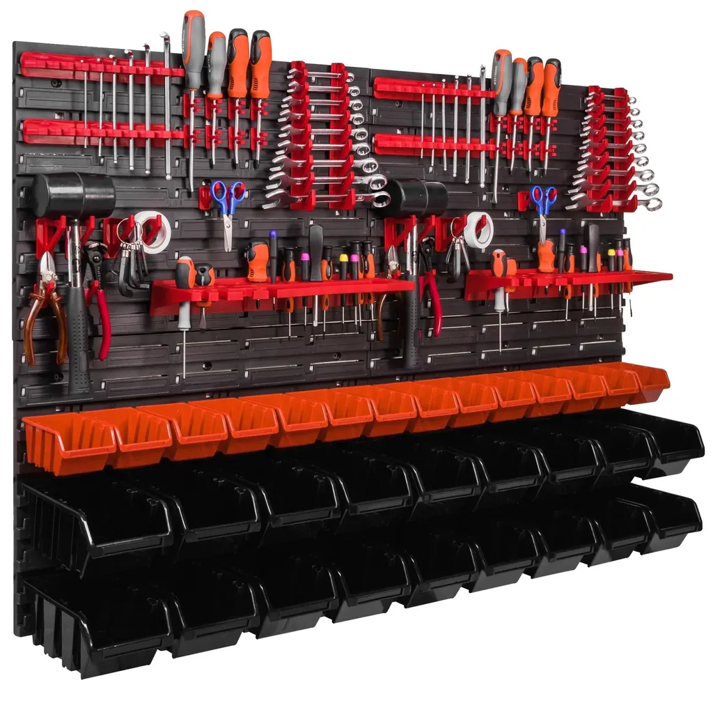 Mur porte-outils 115x78 cm avec 32 casiers, fixation murale robuste