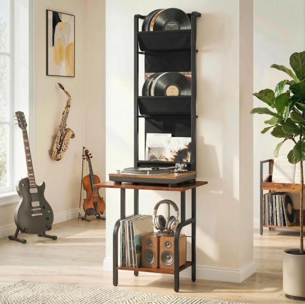 CD-Regal, Standregal, DVD-Ständer mit 3 Stofftaschen und Tischplatte