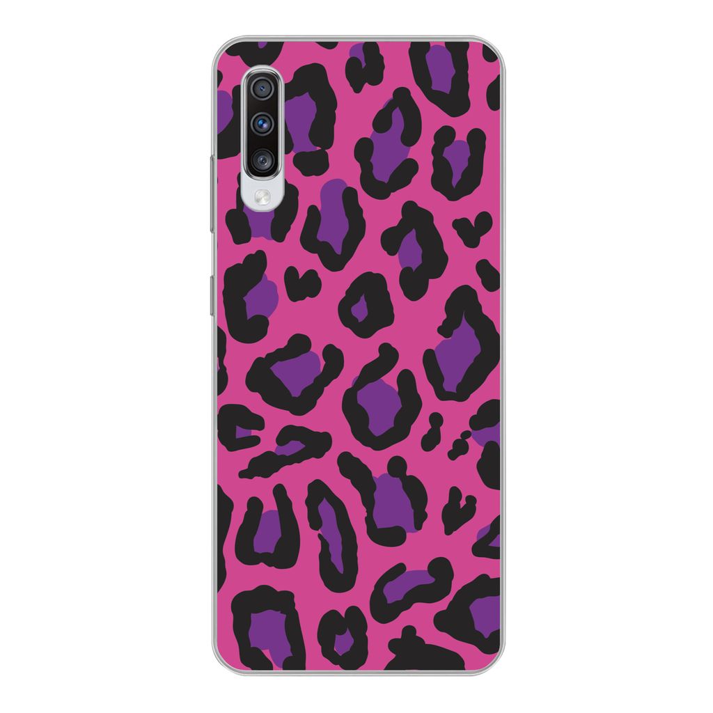 MuchoWow Handyhülle Schutzhülle Hülle für Samsung Galaxy A70 Pantherdruck - Rosa - Lila Silikon Softcase Handy Hülle - Schutzhaube