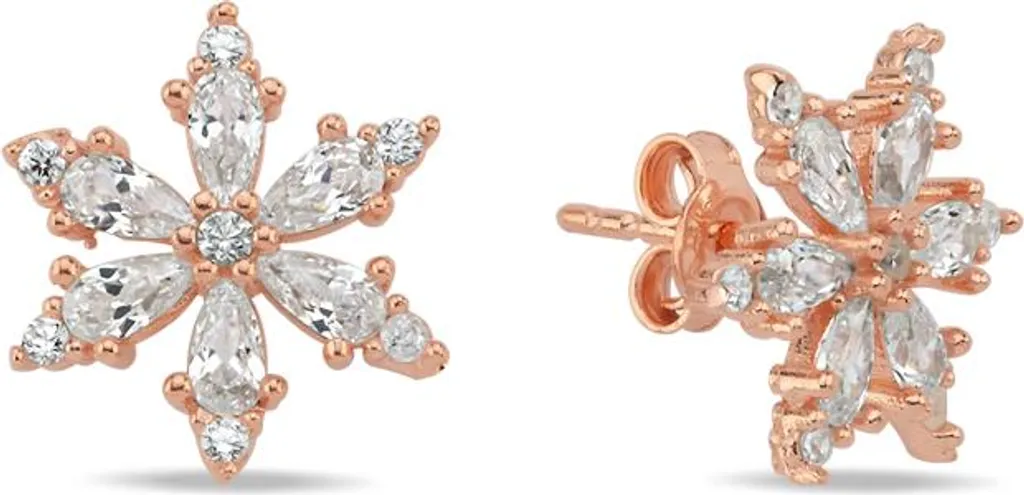 Boucles d'oreilles camélia en argent 925 et zircone rose pour femme