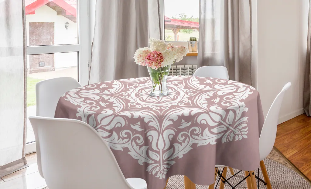 Tovaglia Circolare Mandala 150cm ABAKUHAUS | Design Moderno Rosa/Bianco