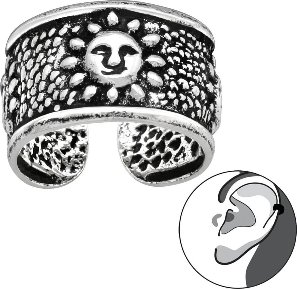 Ear Cuff 925 Sterling Silber oxidiert Ohrklemme mit Sonne Produktbild 