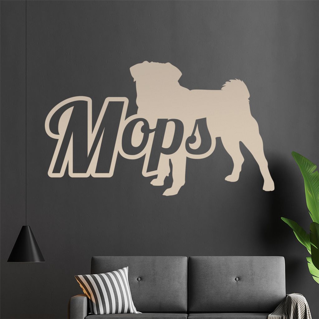 KIWISTAR Mops mit Name Schrift Silhouette Wandtattoo in 6 Größen - Wandaufkleber Wall Sticker - Dekoration, Küche, Wohnzimmer, Schlafzimmer, Bad...