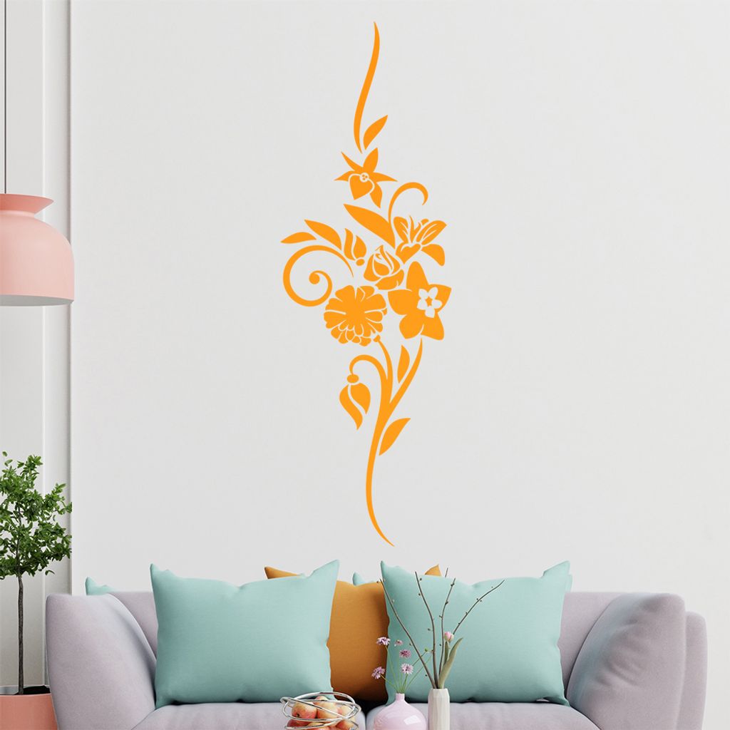 Blumen - Linien Wandtattoo in 6 Größen - Wandaufkleber Wall Sticker - Dekoration, Küche, Wohnzimmer, Schlafzimmer, Badezimmer