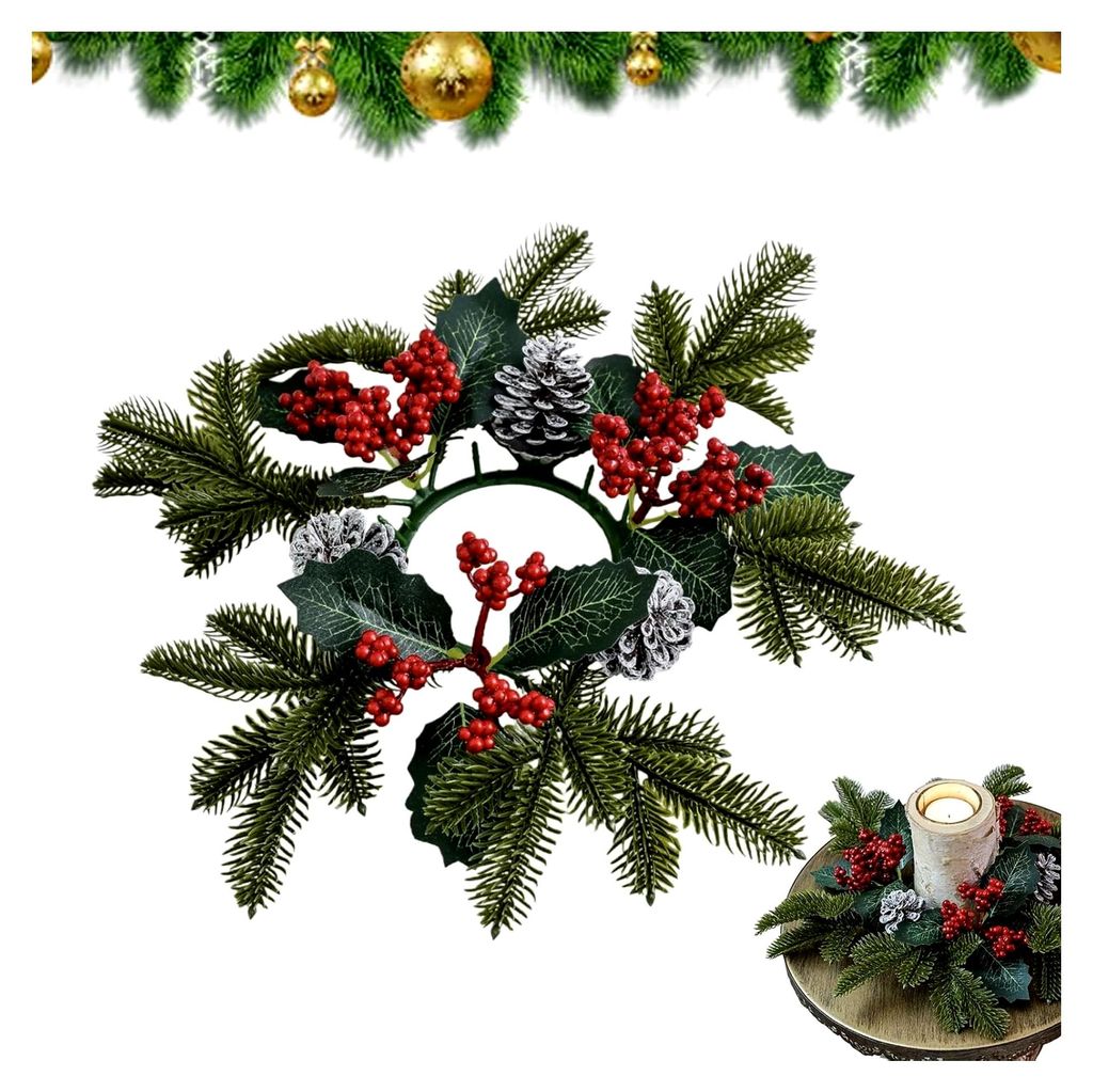 Weihnachtskerzenkränze | 30 cm saisonale Dekoration | Künstlicher Kerzenkranz für Schreibtische | Für Hausbesitzer, Partyplaner, Kamin, Familie...