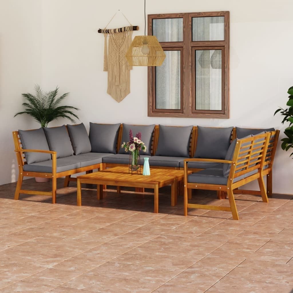 The Living Store 9-tlg. Garten-Lounge-Set mit Auflagen Massivholz Akazie