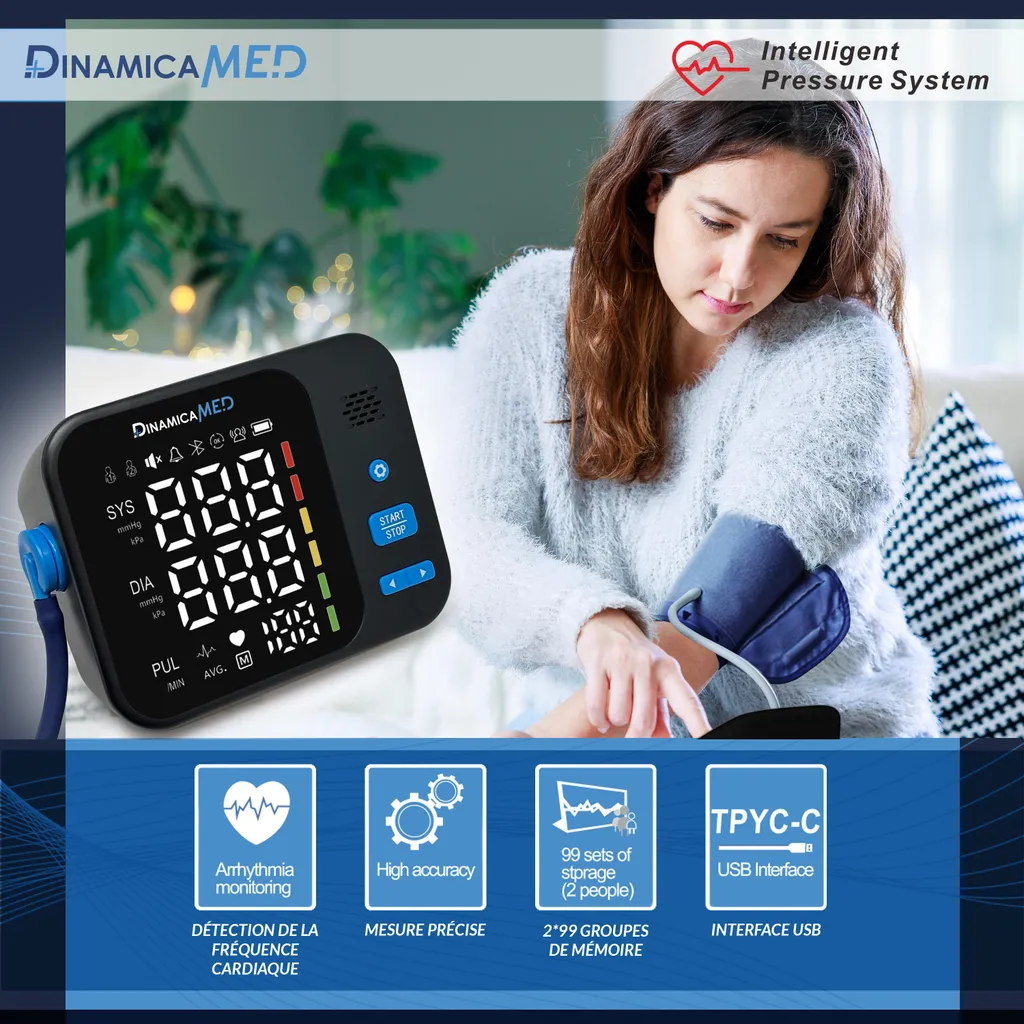 Tensiomètre Bras pour Suivi Médical à Domicile, Mémoire 2 Utilisateurs