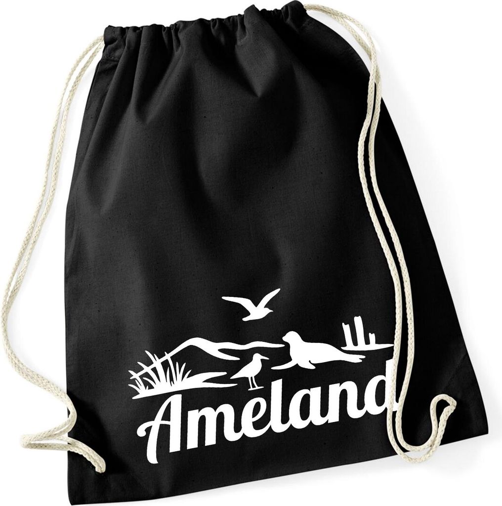 Huuraa Turnbeutel Ameland Niederlande 12 Liter Black Baumwolle Rucksack Geschenkidee