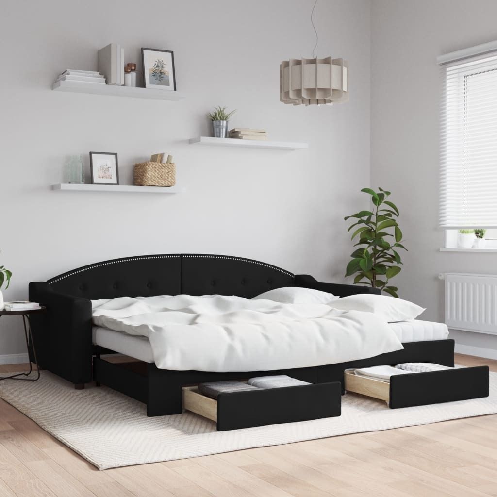 Maison Exclusive - Tagesbett Ausziehbar mit Schubladen Schwarz 90x200 cm Stoff