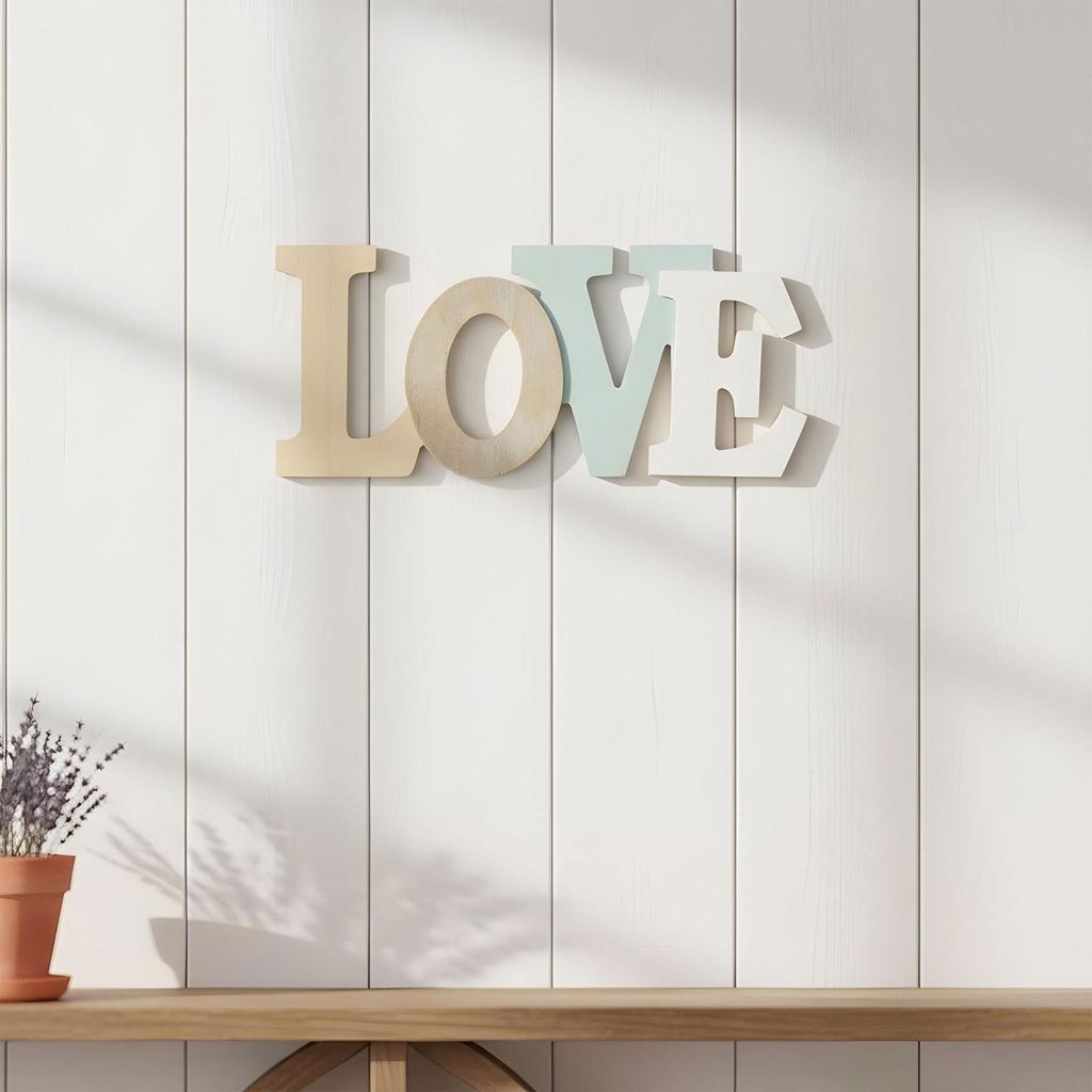 Schriftzug Love L30cm Blau Weiß Natur Buchstaben Wanddeko Wandbild Hängedeko