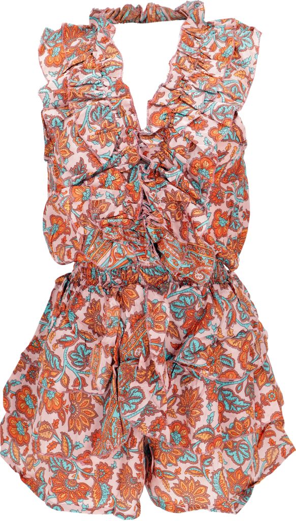 Kurzer Luftiger Overall im Hippiestyle, Einteiler, Jumpsuit - Orange, Damen, Polyester, Shorts, Leggings