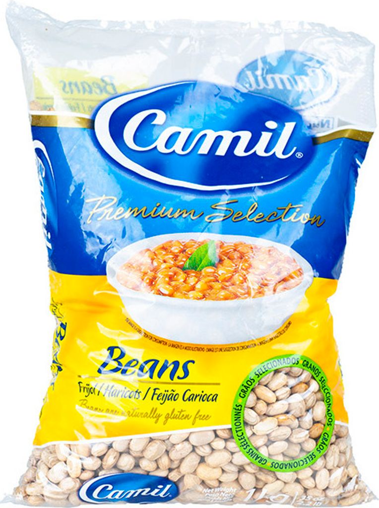 A bag of Camil brand beans.