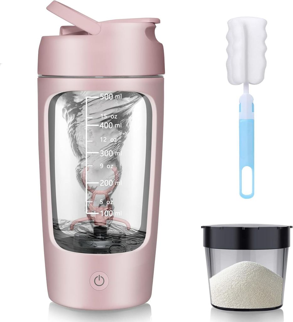 Protein shaker, 650ML USB Wiederaufladbar Protein Mixer, Elektrischer Eiweiß Shaker, BPA-frei, Rosa