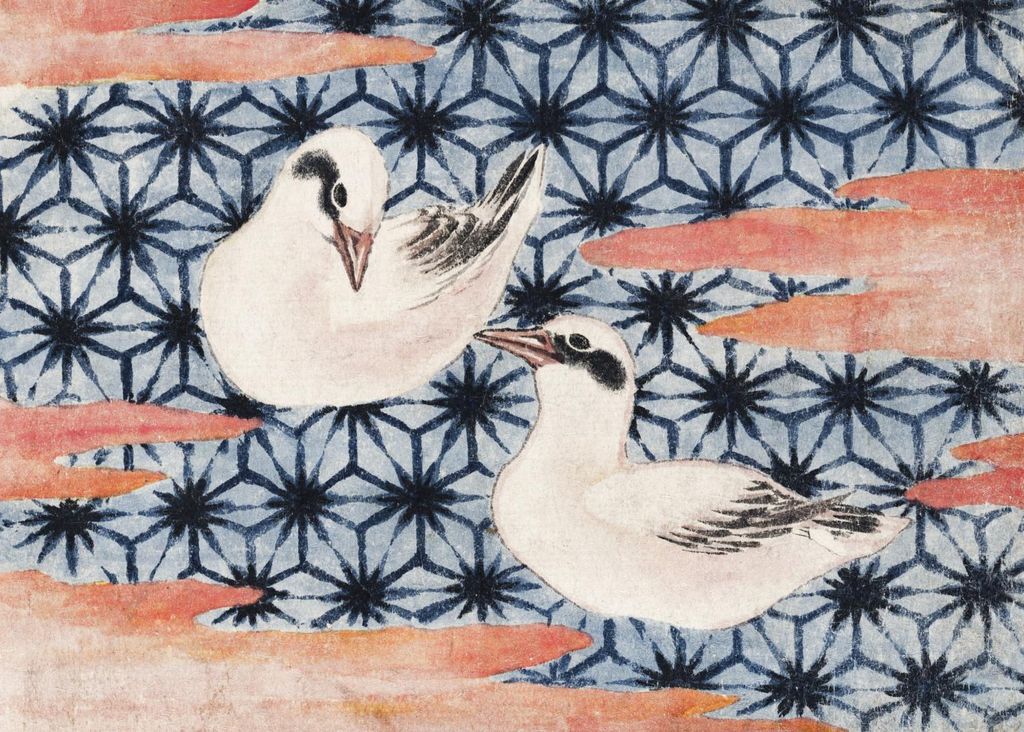 Plakat 35x25cm Vögel 2, Hokusai Japanisch Vintage für das Wohnzimmer