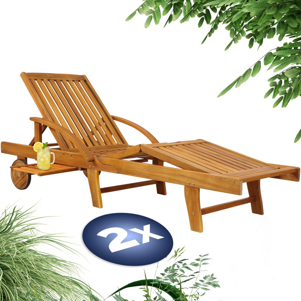 CASARIA® 2x Chaise Longue Jardin Exterieur Tami Sun En Bois Image du produit 