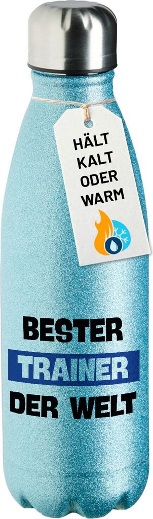 Huuraa Trinkflasche Bester Trainer der Welt 500ml Blue Edelstahl Wasserflasche Trinkflasche Geschenkidee
