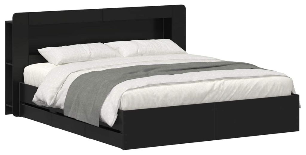 Bettgestell mit Stauraum Schwarz 200 x 200 cm Holzwerkstoff