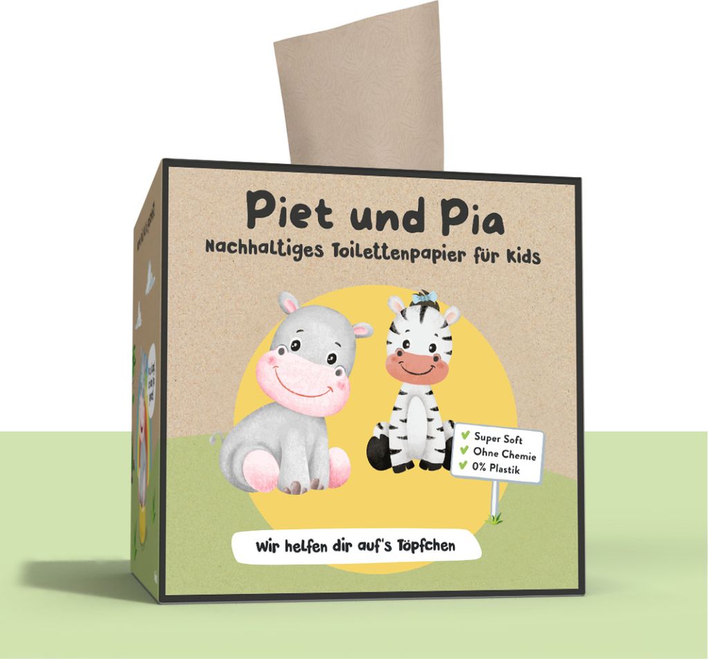PIET UND PIA Toilettenpapier für’s Töpfchentraining – spielend lernen - Recycling-Box – praktische Einzelblattentnahme – 1 Box á 120 Tü...