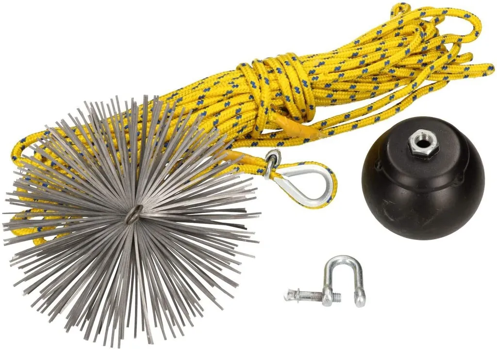 KOTARBAU Scope per camini SET Tutte le misure Scope per camini MOLLE IN ACCIAIO TENSIONE PESO Corda di trazione Asta flessibile Scope per fuliggine Asta di spinta Spazzola per camini Set di pulizia Muratura (175 mm, 30 m) - 7