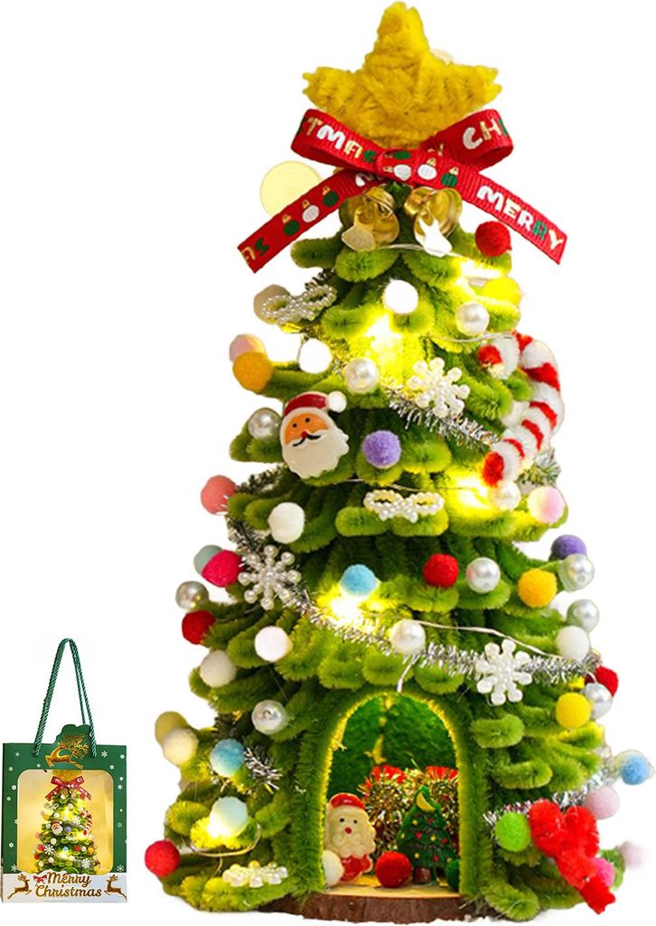 DIY-Weihnachtsbaum-Set aus Pfeifenreinigern mit Lichterkette, biegsamem Plüschstab und flauschigem Stiel – ideal für die Weihnachtsdekoration z...