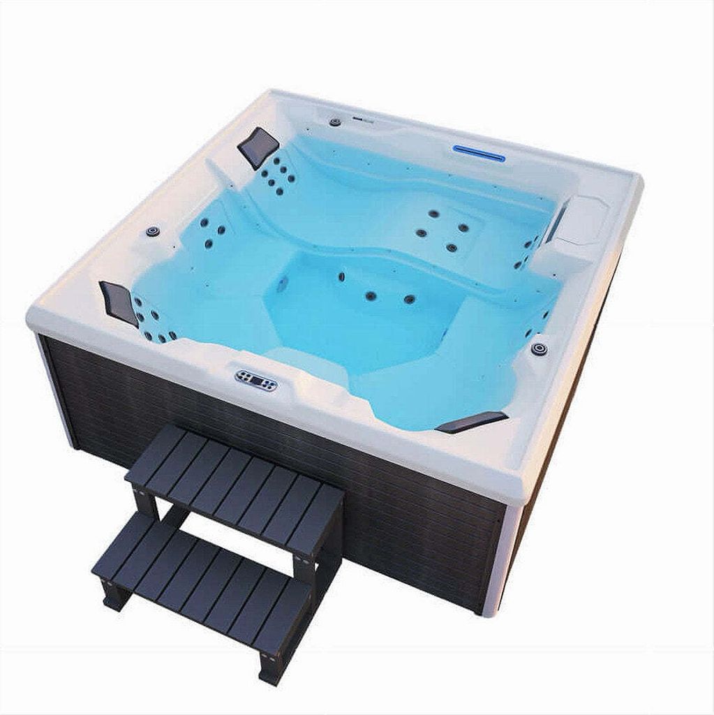 XXL Luxus SPA LED Whirlpool SET 207x207 Farblicht Outdoor Indoor Pool +Treppe+Abdeckung 5-Pers.