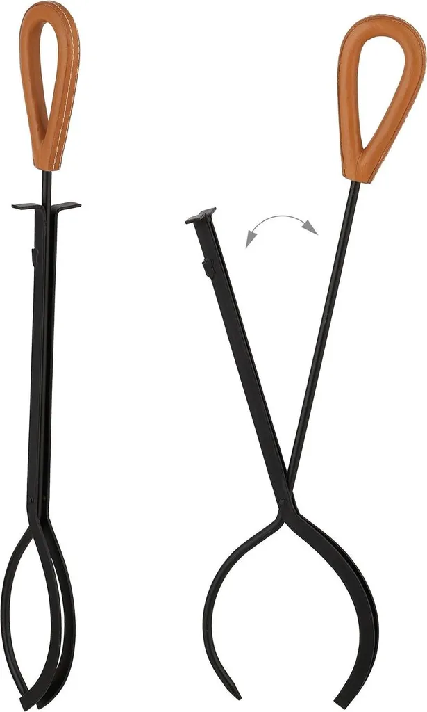 Ustensiles de cheminée en métal noir et cuir véritable, pack de 4
