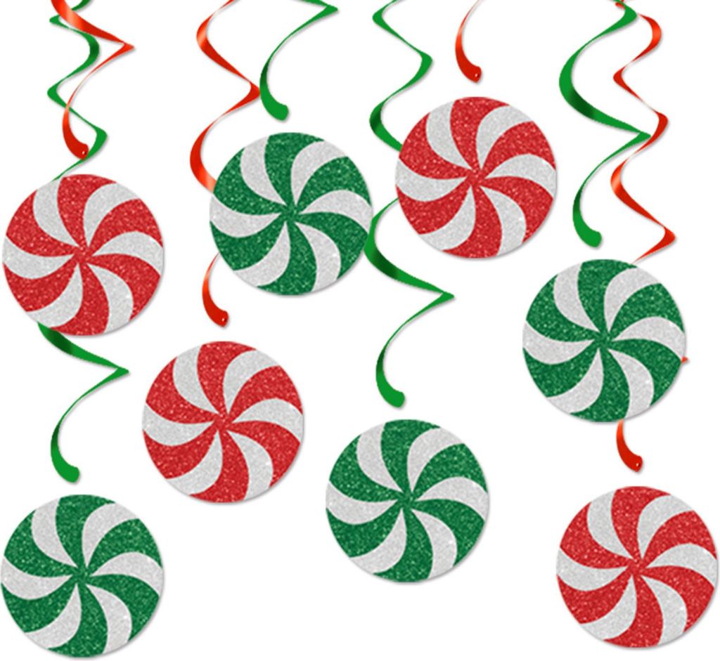 Weihnachts-Süßigkeiten-Hängewirbel, glitzernd, grün, rot, weiß, Süßigkeiten-Girlande, Banner, Weihnachtsfeier, Decken-Luftschlangen für Bab...