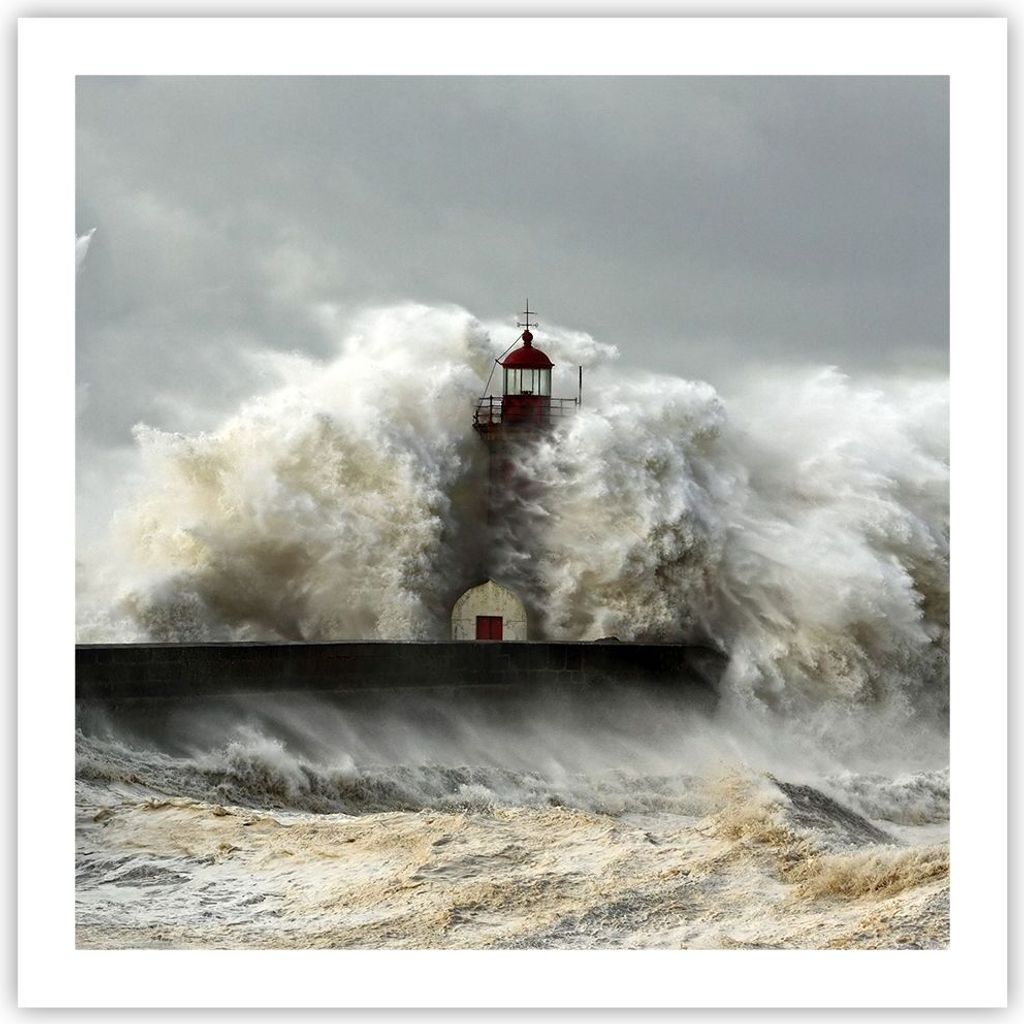 Poster - Poster ohne Rahmen - Leuchtturm Ozean Sturm - 60x60 cm - Wand Bild - Wanddeko - Wandbilder - Kunstposter - Wandposter - Bilder - Kunstdruc...