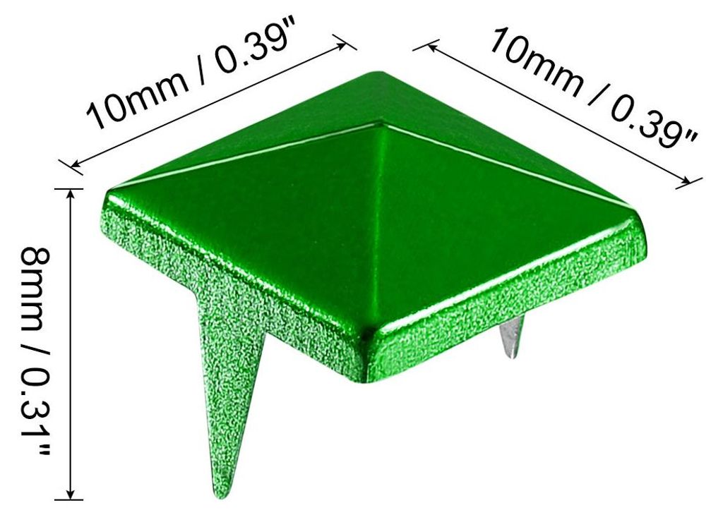 50 Stš¹ck Quadratische Pyramiden-Nieten, 10mm Vier-Klauen-Stollen-Spikes, Kupfer Punk Rock Nieten fš¹r Kleidung Tasche Leder Schuhe (Grš¹n)