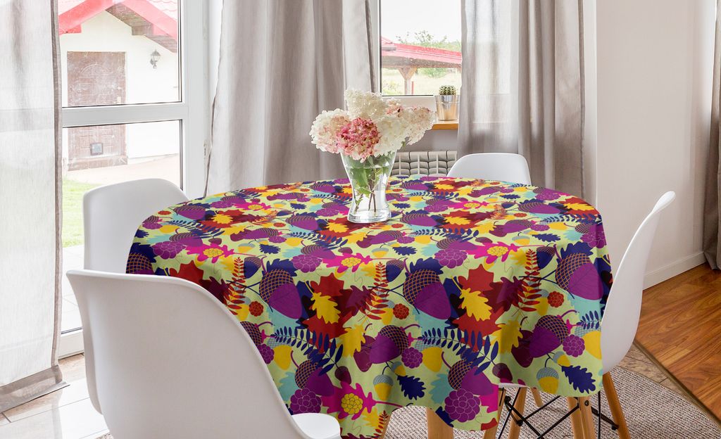 ABAKUHAUS Eichel Runde Tischdecke, Eichenlaub mit Nüssen, Kreis Tischdecke Abdeckung für Esszimmer Küche Dekoration, 150 cm, Mehrfarbig