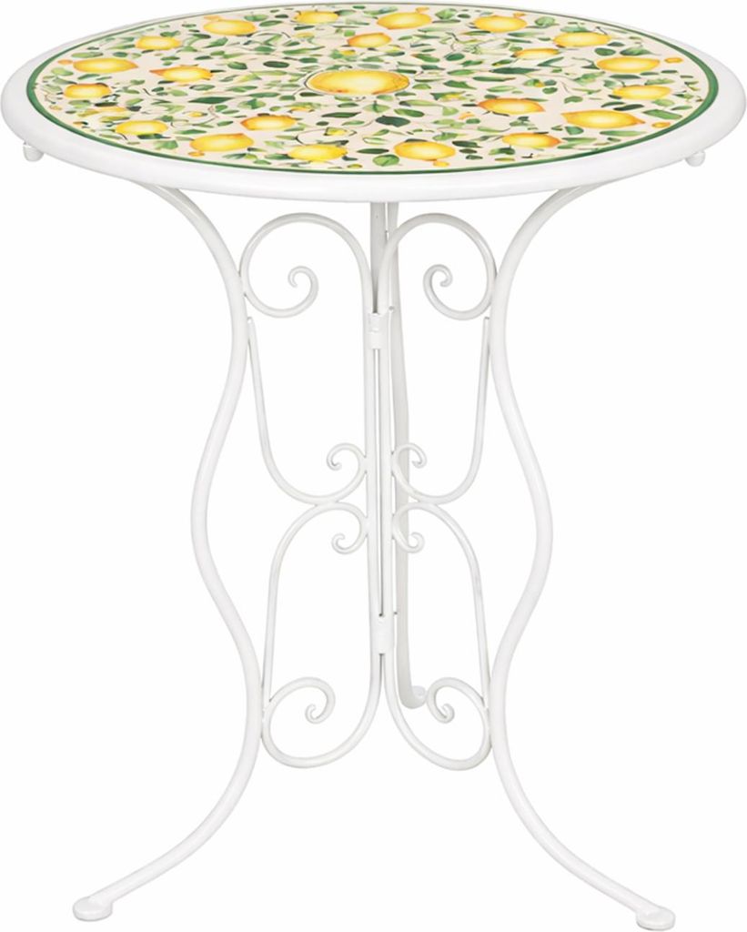 Gartentisch Menton Weiß Zitronenmotiv Ø 55 cm H 70 cm Produktbild 