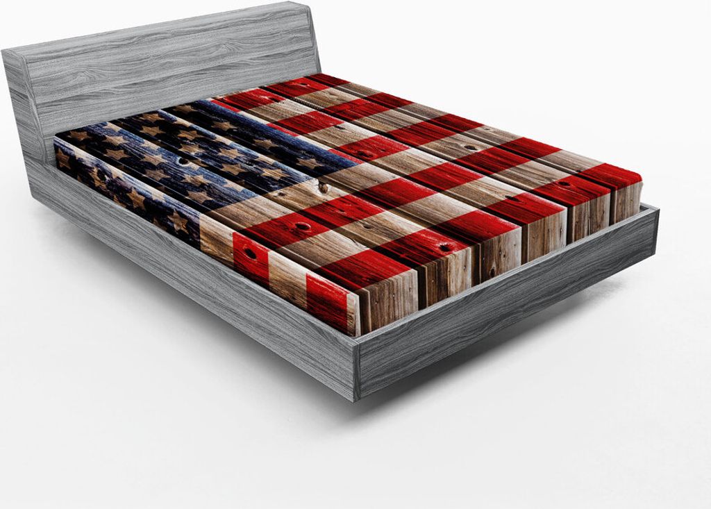 ABAKUHAUS 4. Juli Spannbetttuch, Rustikaler Hintergrund mit amerikanischer Flagge Design Holzbretter Design, 90 x 200 cm, Vermilion Marineblau