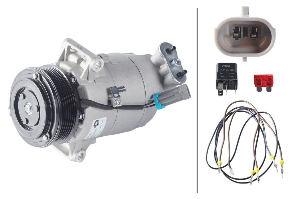 Klimakompressor 12 V Ø 105 mm HELLA Thermo-Expertise passend für u.a. OPEL ASTRA