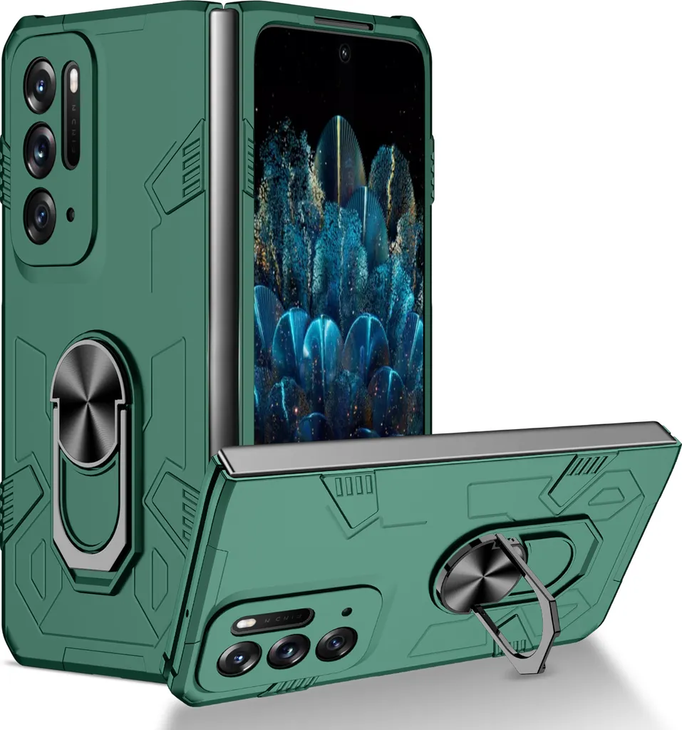 Custodia Oppo Find N, robusta custodia rigida in PC, antiurto con supporto ad anello e supporto per Oppo Find N verde