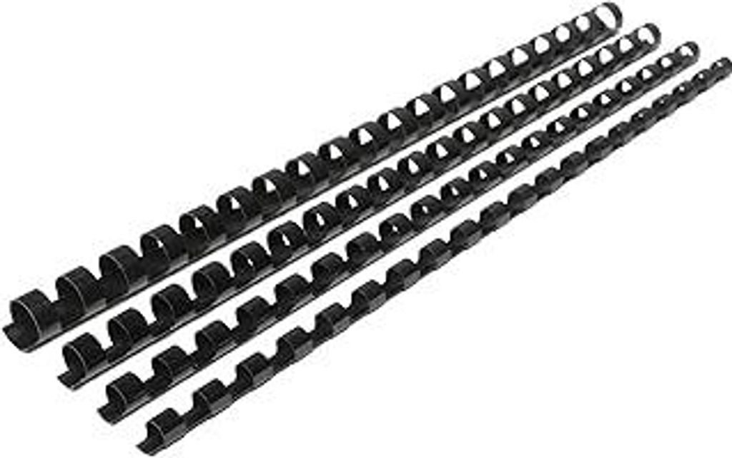 RAYSON Mischgrößen-Bindekämme, 6mm/8mm/10mm/12mm, 25 Stück pro Größe, Bindekapazität 20-90 Blatt, A4, Schwarz, Packung mit 100 Stück