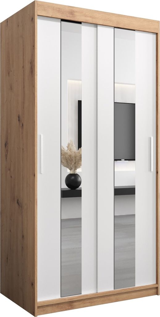 Kleiderschrank, Schiebetürenschrank Schlafzimmer, Schrank mit Spiegel POLE 100 cm