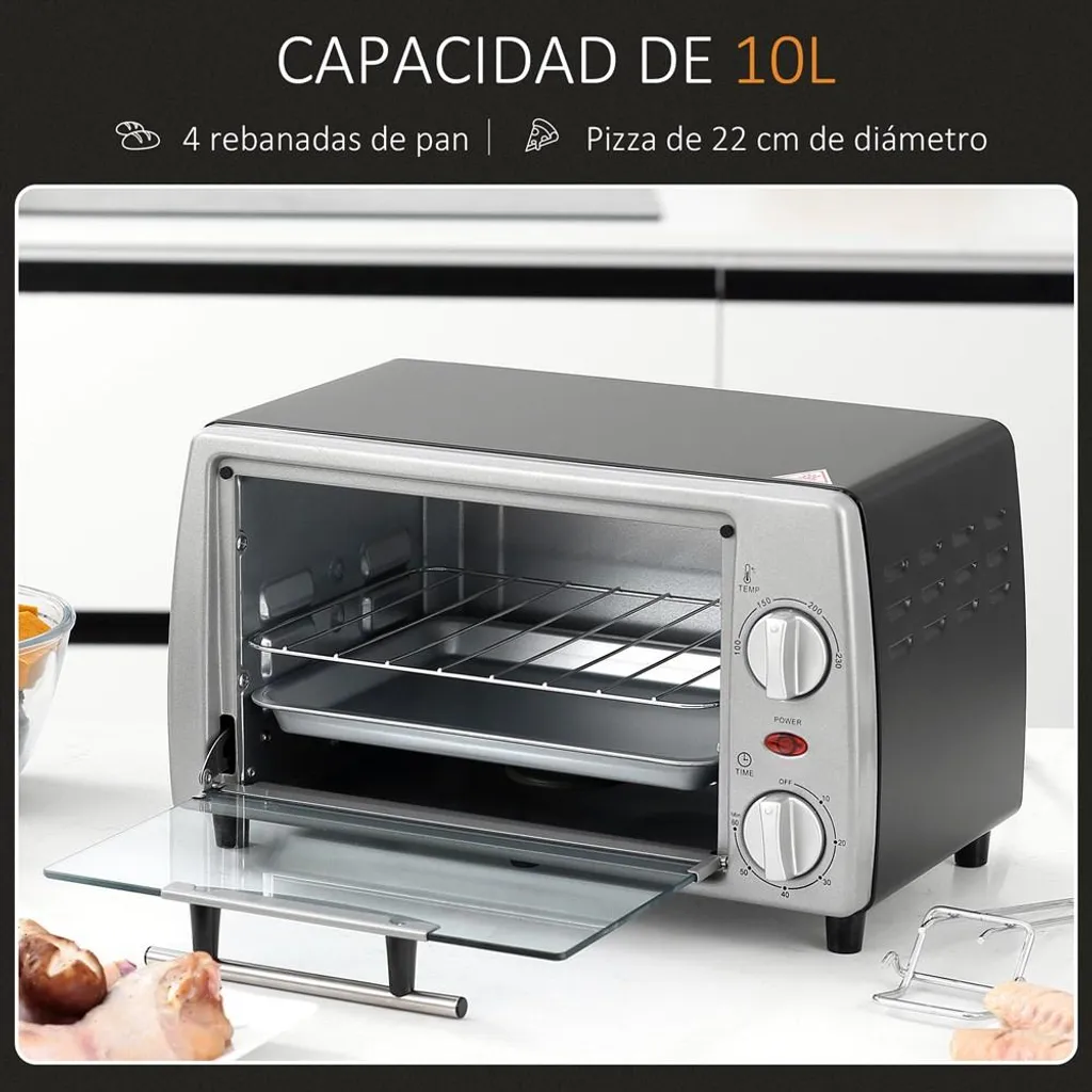 Mini four électrique en acier inoxydable de 10L et 750W - Modèle Compact