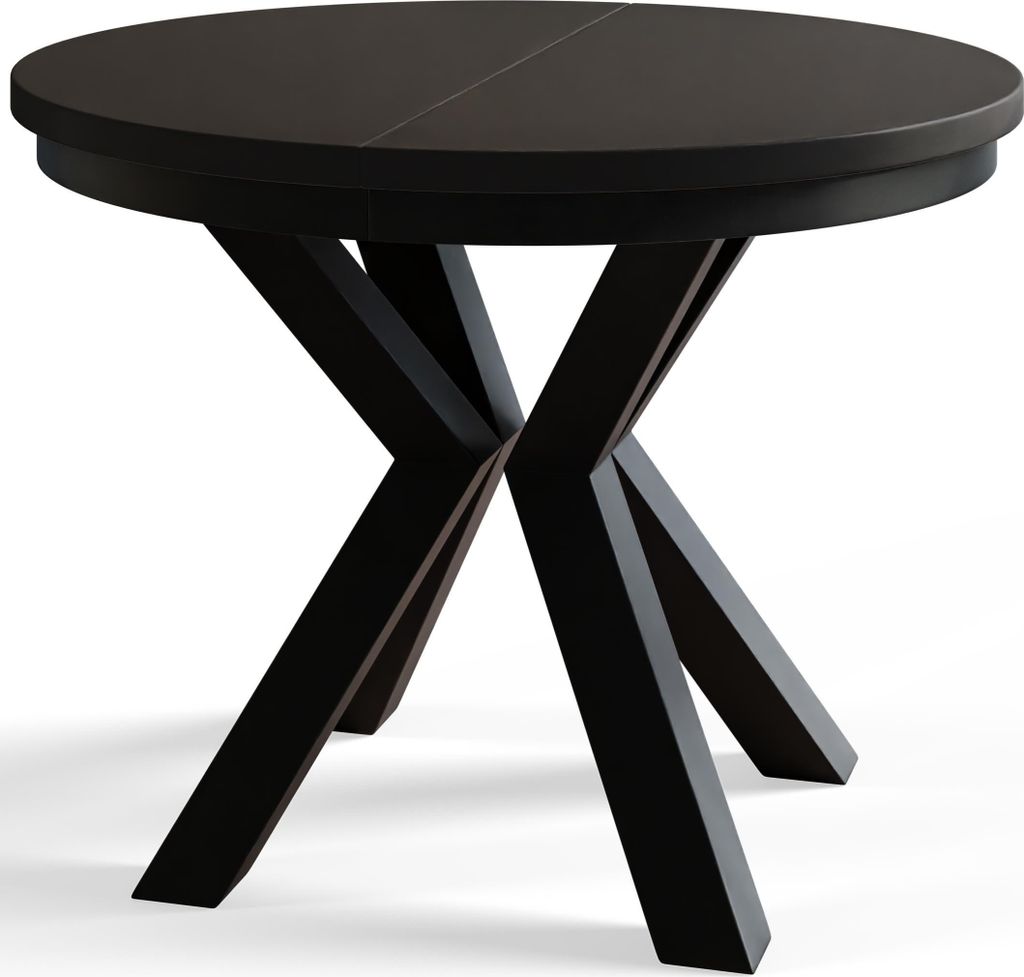 Runder Esszimmertisch LOFT, ausziehbarer Tisch Durchmesser: 120 cm/200 cm, Wohnzimmertisch Farbe: Schwarz, mit Metallbeinen in Farbe Schwarz