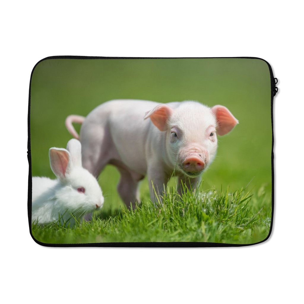 MuchoWow Laptop Hülle 15 Zoll Ferkel - Kaninchen - Tiere Laptoptasche - Laptoptasche - Sleeve - Rundum-Schutz