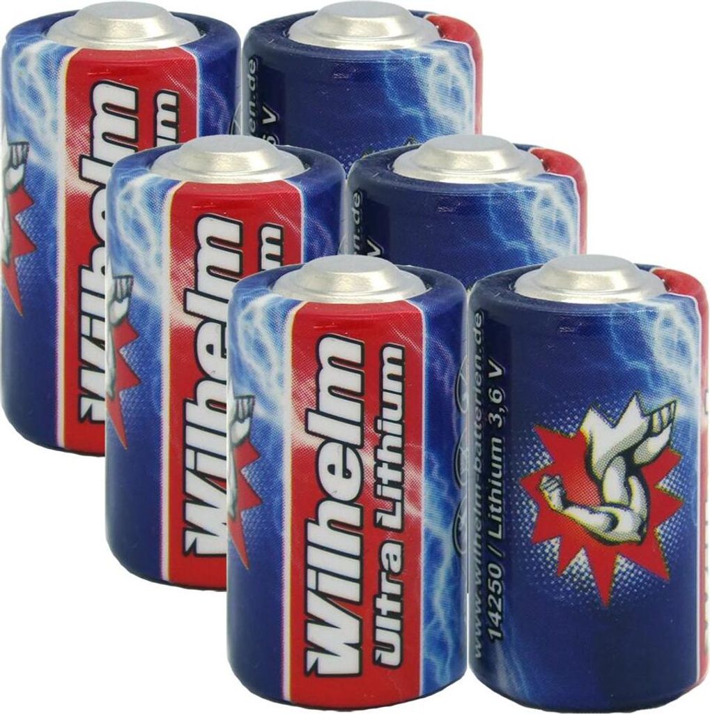 6 x Wilhelm ER14250 LS14250 Batterie 1/2 AA Lithium 3,6V 1200 mAh Li-SOCl2