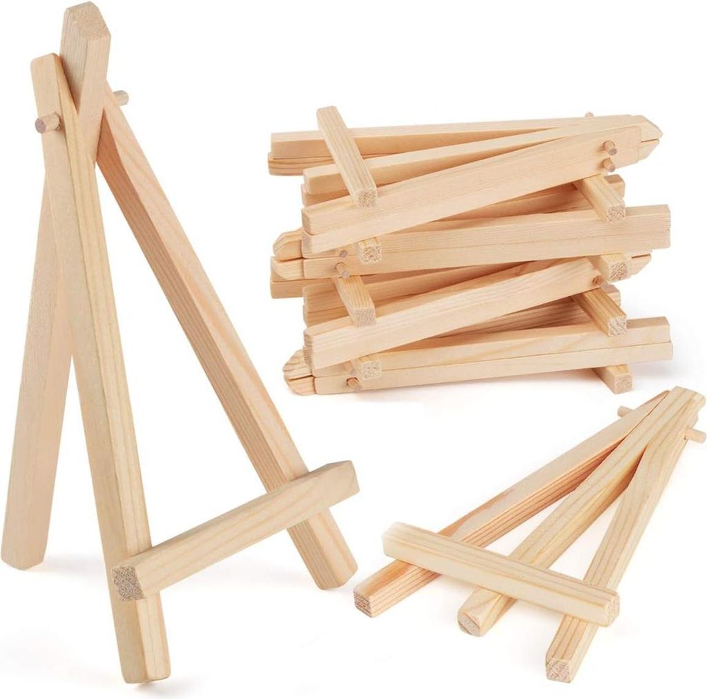 Set aus 20 Holzstaffeleien, 15x8 cm, zur Präsentation von Karten, Fotos, Bastelarbeiten und Partyartikeln.