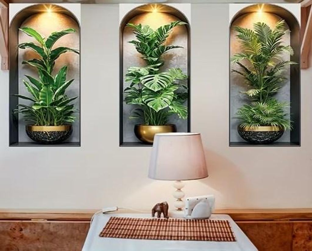 GKA 3 Stück 3D Wandtattoo Grünpflanzen A2 Blumen LED-Licht Wandregal Wandaufkleber Aufkleber 75 cm x 60 cm Wandsticker