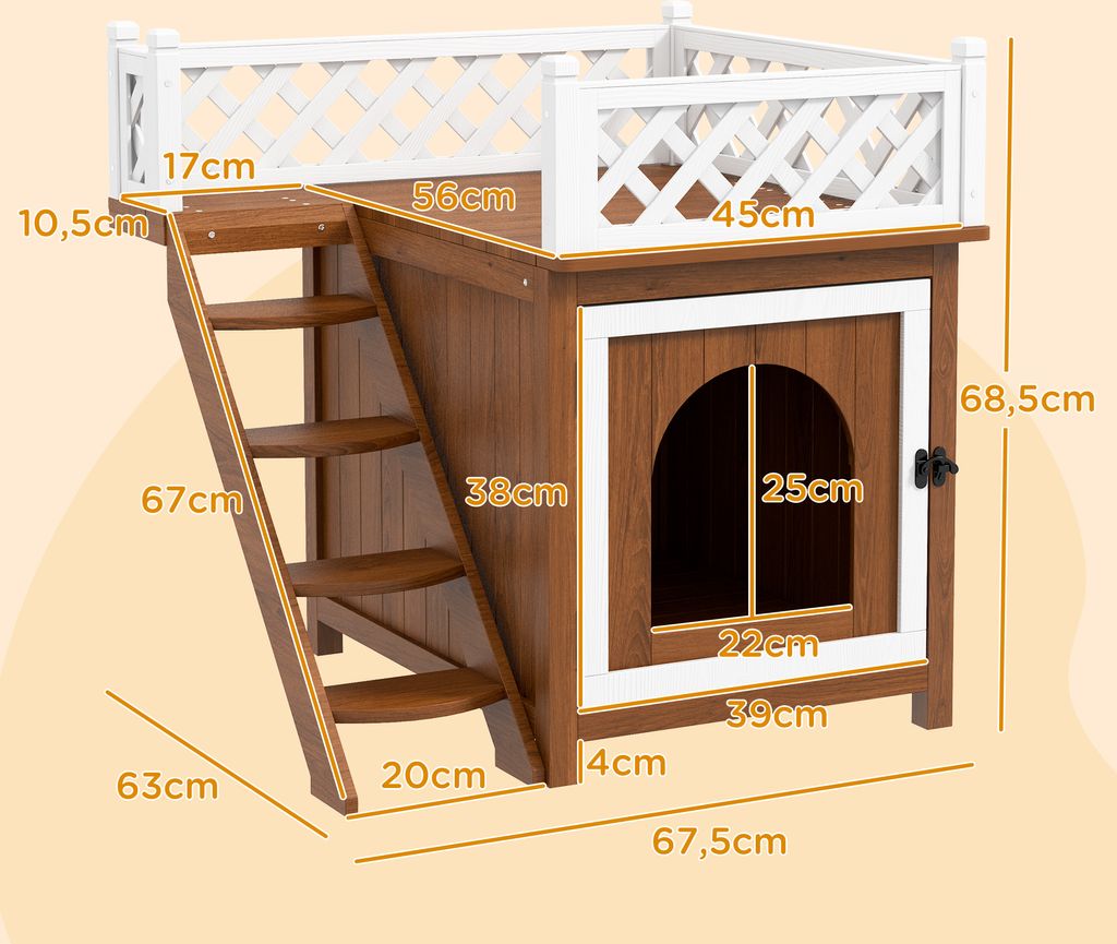 PawHut Casetta In Legno Per Gatti A 2 Piani Con Tetto Apribile E Cuscino - Impermeabile Per Esterno, 80x93x95 Cm