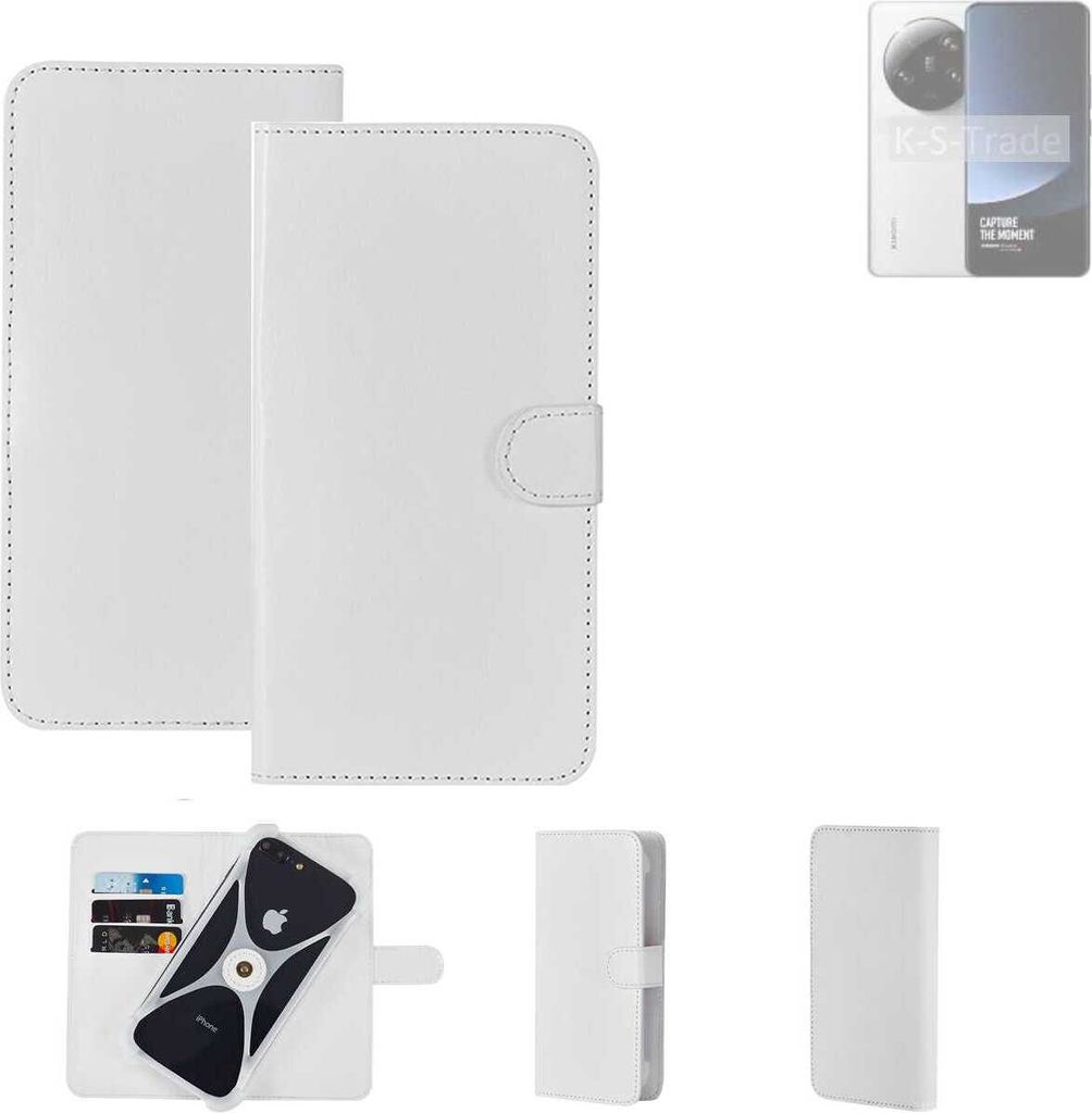 K-S-Trade Handy Hülle Schutz Hülle kompatibel mit Xiaomi 13 Ultra Cover Case Bookstyle Bumper weiß 1x