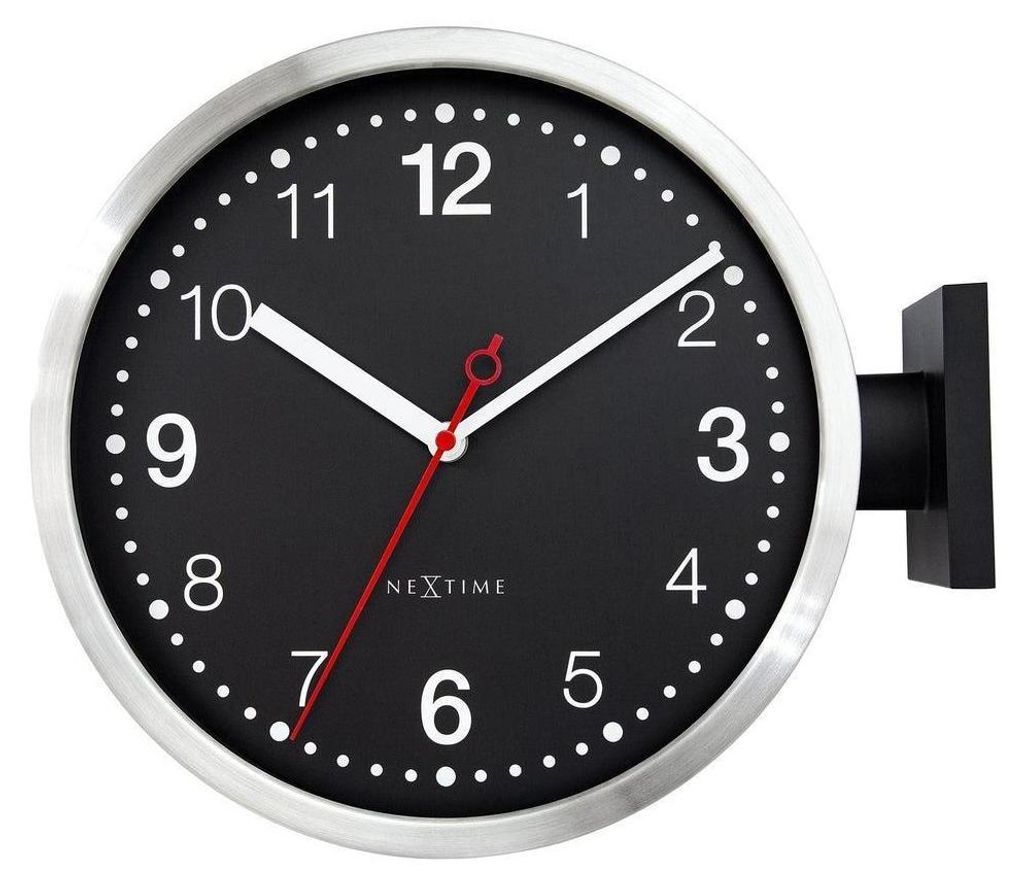 Doppelseitige Wanduhr Aluminium, Weiß/Schwarz, Still, 32cm