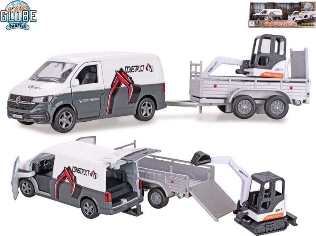 Kids Globe VW Transporter mit Anhänger Und Bagger Produktbild 