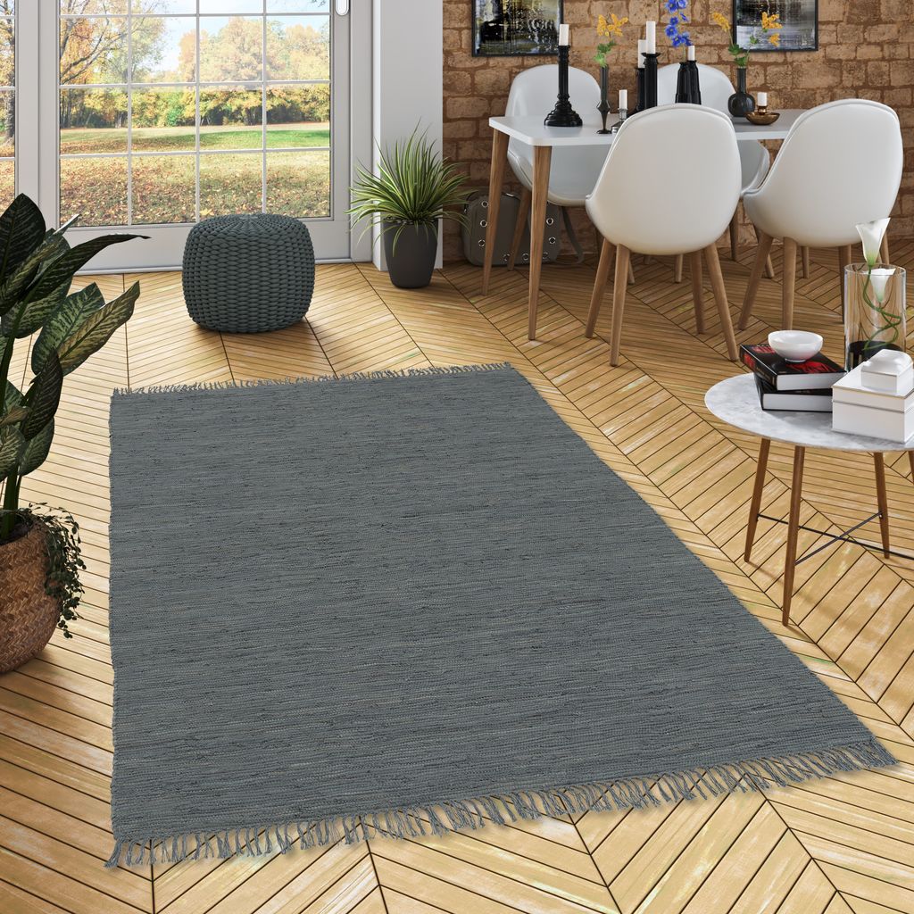 Baumwolle Natur Teppich Jolly Baumwolle Anthrazit, Größe:70x250 cm