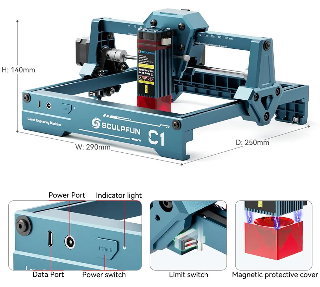 Machine à graver laser de bureau C1 3W design compact et polyvalent - 5